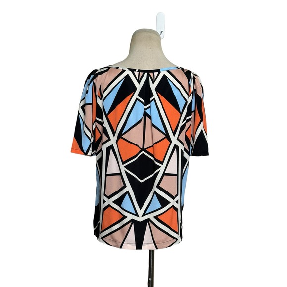 Glam black pink geometric print short sleeves blouse size Medium - Picture 2 of 8